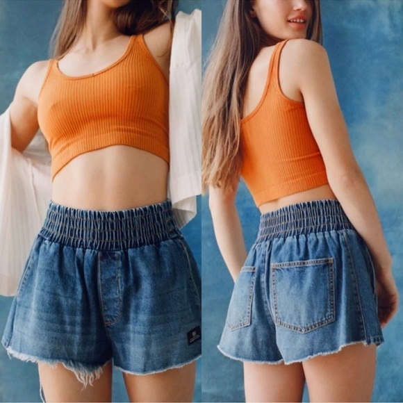 BDG Pants - BDG Pull-On Denim Boxer Shorts Lg High Rise Smocked Elastic Waist Cotton Jean